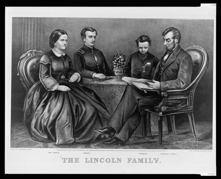 the Lincoln family in black and white
