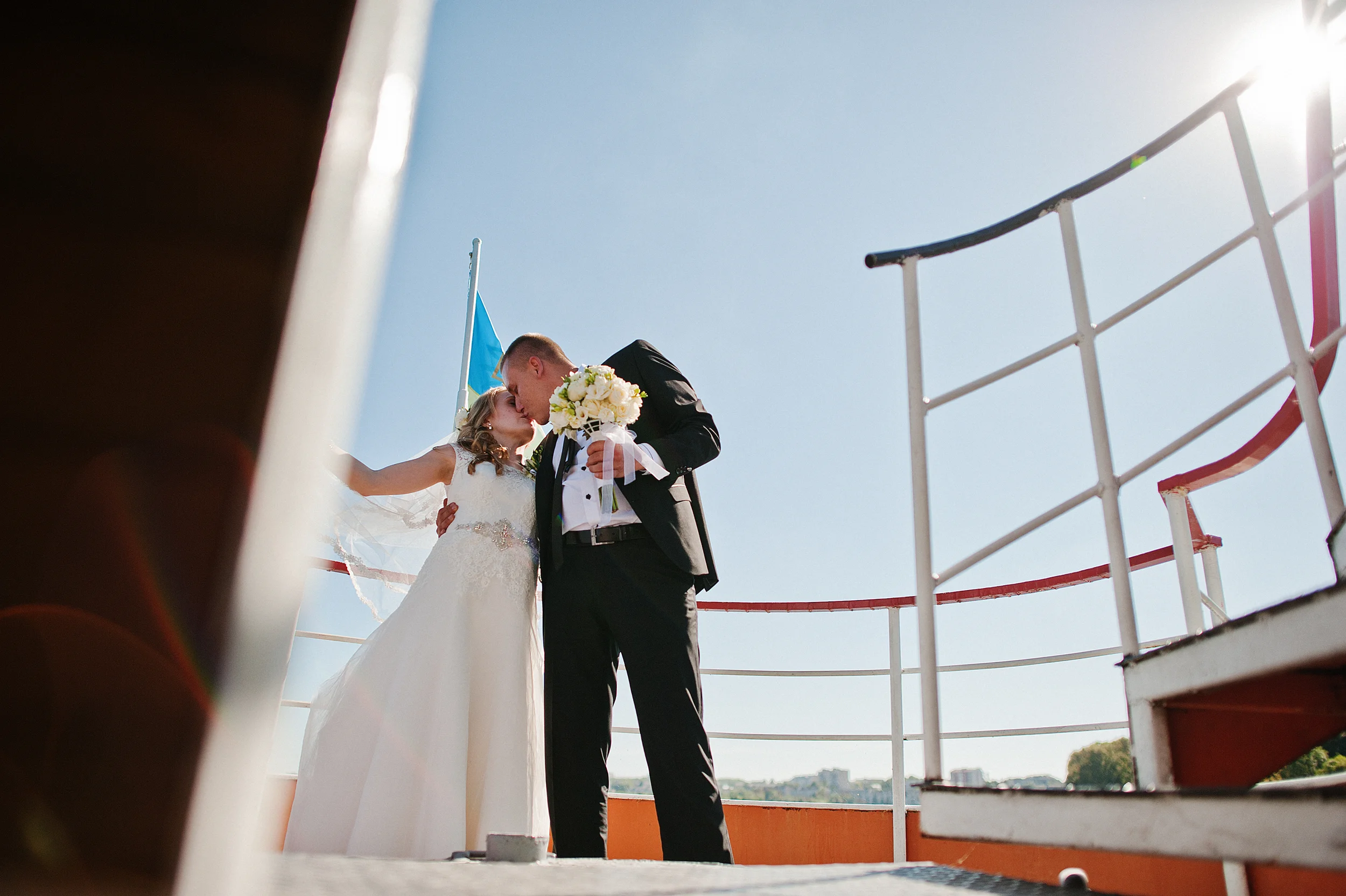 couple getting married on a boat